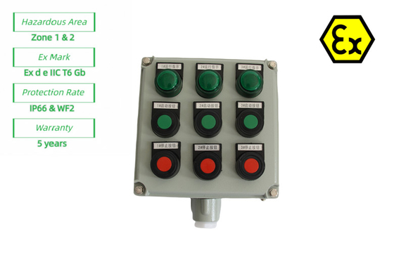 ATEX Patlama Güvenli Kontrol İstasyonu Kapalı Tehlikeli Bölge için Endüstriyel Kontrol Paneli1 Alev Koruyucu Işık 10A AC220v