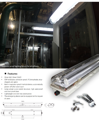 18w 36w 54w GRP Malzemesi Doğrusal Led Patlama Kanıtlı Işık 1.2M 100lm/w 5 Yıllık Garantiyle Atex