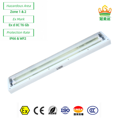 Ex Proof Flameproof LED Lineer Fluoresan Light ATEX Tüm Plastikle (GRP) Vücut 72watt 100lm/w