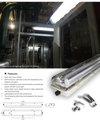 Patlama Dayanıklı Floresan Tüp Işığı ATEX/IECEx Onaylı Petrol, Gaz ve Kimyasal Bölgeler için IP66 Patlama Karşıtı