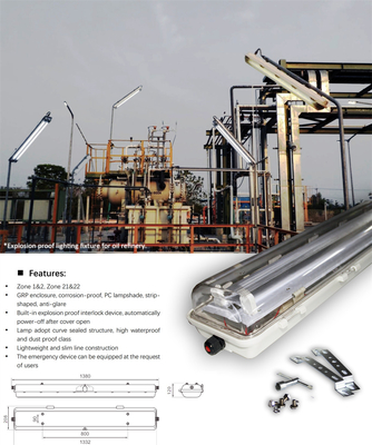 Patlama Dayanıklı Floresan Tüp Işığı ATEX/IECEx Onaylı Petrol, Gaz ve Kimyasal Bölgeler için IP66 Patlama Karşıtı