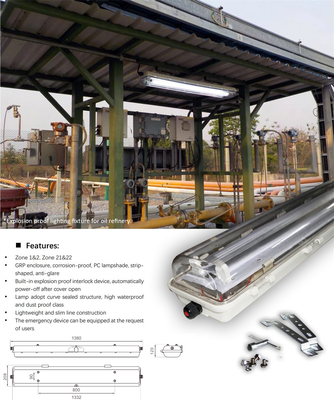 Patlama Dayanıklı Floresan Tüp Işığı ATEX/IECEx Onaylı Petrol, Gaz ve Kimyasal Bölgeler için IP66 Patlama Karşıtı