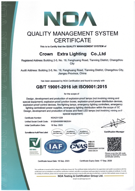Çin crown extra lighting co. ltd Sertifikalar